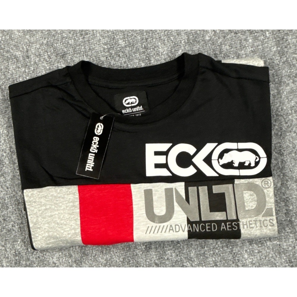 Ecko Unltd Mens Small Black Red Colorblock Rhino Graphic Streetwear T Shirt NWT